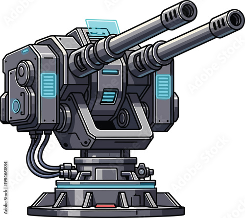 futuristic science fiction double barrel turret weapon illustration