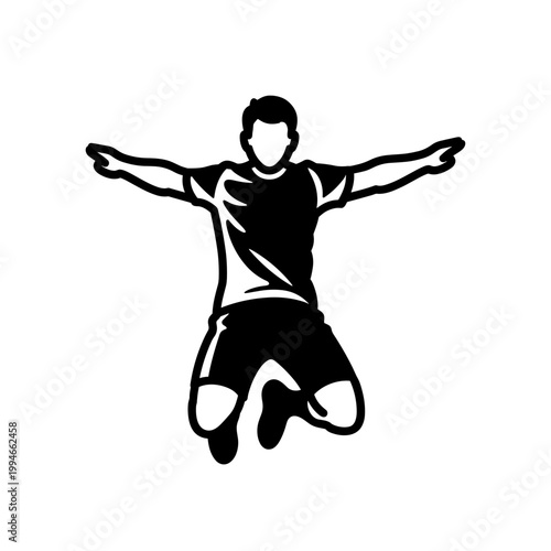 A jumping male silhouette for use in sports blogs, fitness materials, or travel guides, with copy space. This bold outline captures an energetic mood and dynamic motion on a white background.