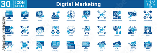 Digital Marketing editable icon set vector illustration concept for business with icon of Digital Platform, Online Marketing, Marketing, Marketing, Marketing Strategy, Advertising, Content Marketing.
