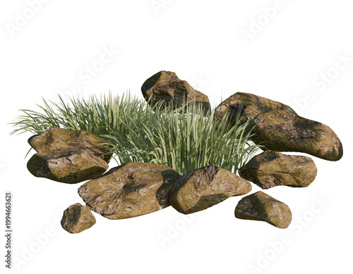 Lush Green Grass Surrounded by Natural Rocks in a Serene Outdoor Setting