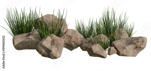 Natural Rock and Grass Arrangement for Landscaping and Garden Design