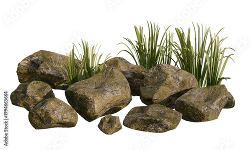 Natural Rock Formation with Green Foliage - Perfect for Landscaping and Garden Design Inspiration