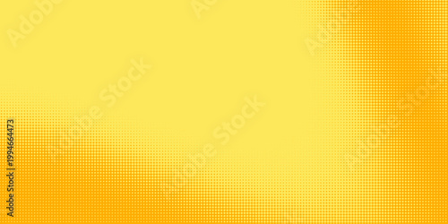 Yellow halftone pattern. Retro comic gradient background. Bright orange pixelated dotted texture overlay. Cartoon pop art faded gradient pattern. Vector backdrop for poster, banner, advertisement