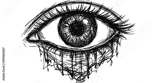 Expressing the Inner: An artistic illustration of an eye sheds tears. The artwork conveys feelings of vulnerability.