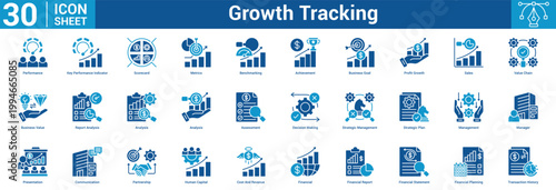 Growth Tracking  icon set vector illustration concept for business with icon of Performance, Key Performance Indicator, Scorecard, Metrics, Benchmarking, Achievement, Business Goal, Profit Growth.