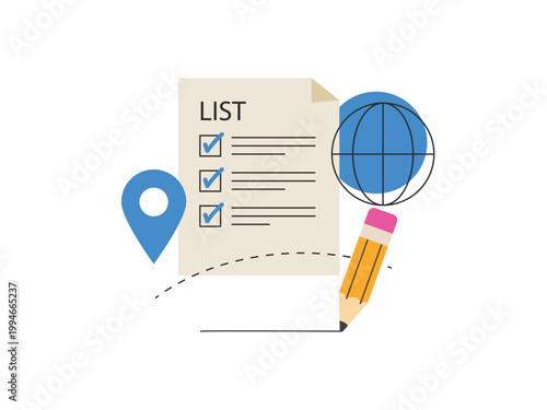 Travel list illustration, paper with check list