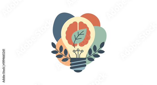 Colorful Light Bulb with Green Sprout.