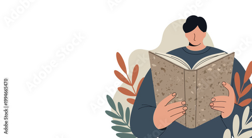 Man reading a large book.
