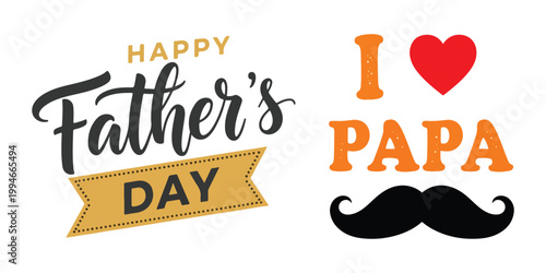 Happy Father's Day Greeting Design with I Love Papa Text and Mustache Icon