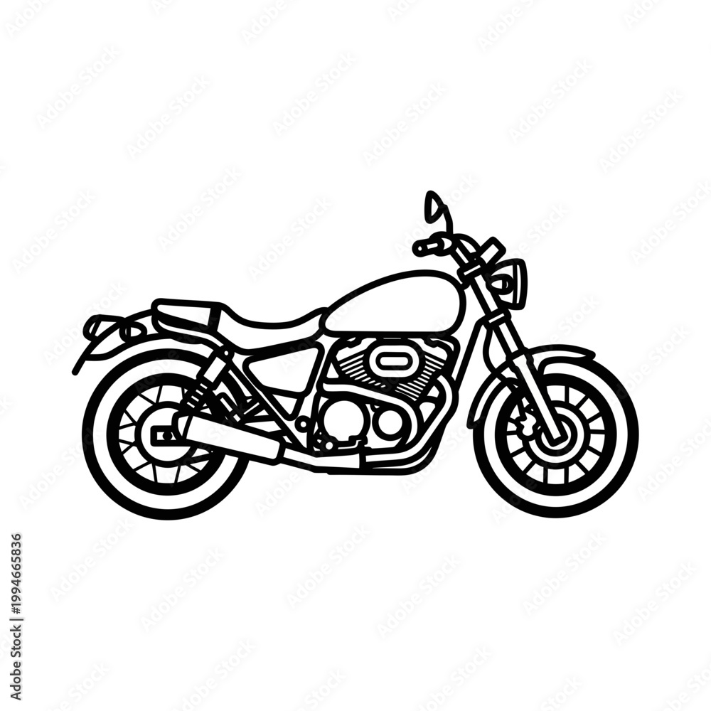 Obraz premium Black line drawing of motorcycle vehicle.