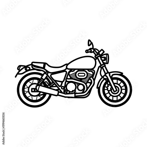 Black line drawing of motorcycle vehicle.