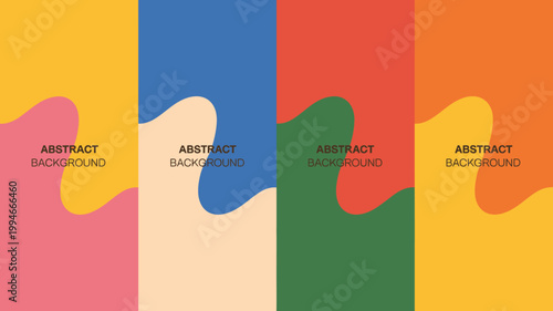 A vibrant collection of four vertically arranged abstract backgrounds featuring fluid overlapping shapes and bold color palettes high quality professional detailed modern elegant stylish clean crisp