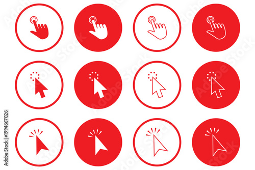 Mouse click cursor set. Click icon. Mouse pointer set. Arrow and hand cursor. Pointer cursor line icons. Editable stroke. Vector illustration