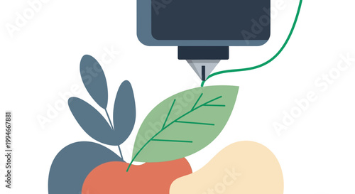 3D printer creating plant leaf model.