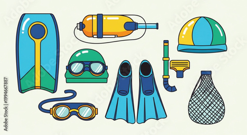 vector set of beach accessories