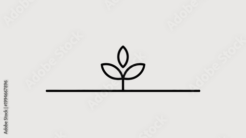Tablou pe pânză A minimalist line drawing depicts a simple plant sprout with three leaves emergi