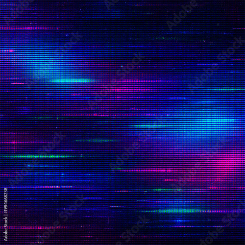 Abstract neon glitch background with horizontal light streaks and luminous blue purple and magenta tones creating a futuristic technology texture with motion blur and cyber style energy