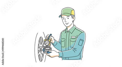 Technician Testing Air Pressure Using Manual Device Concept