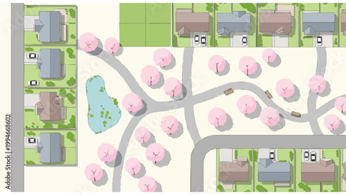 Suburban Neighborhood Map Design | Aerial View Residential Community Layout