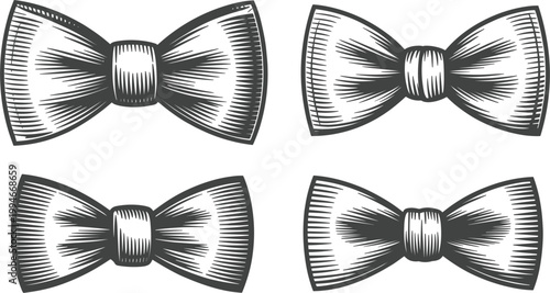 Vintage engraved bow tie set hand drawn classic formal accessory illustration isolated design collection vector