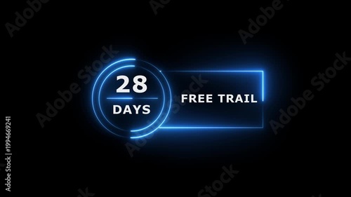 Neon text 28 days free trial business banner icon concept 4k animation.