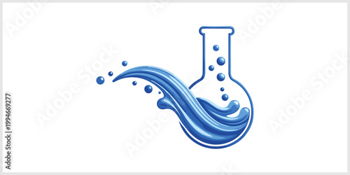 Chemistry Flask with Blue Liquid Splash and Bubbles