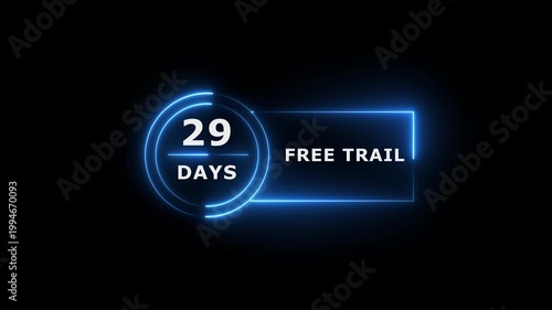 Neon text 29 days free trial business banner icon concept 4k animation.