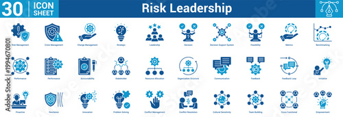 Risk Leadership icon set vector illustration concept for business with icon of Risk Management, Crisis Management, Change Management, Strategic, Leadership, Decision, Decision Support System, Feasibi.