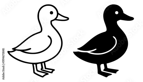 Bild auf Leinwand Duck minimalist icon, in outline and silhouette design
