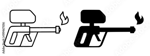 Flamethrower minimalist icon, in outline and silhouette design