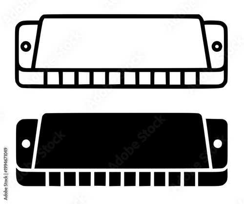 Harmonica minimalist icon, in outline and silhouette design