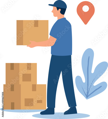 Courier Delivery Illustration – Man Carrying Boxes, Shipping Service Concept