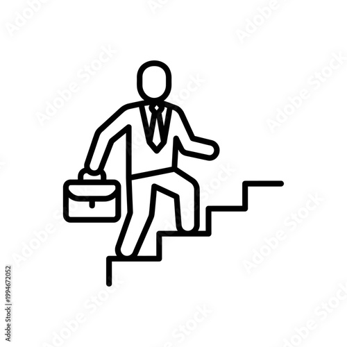 Climbing stairs man icon. Business professional moving up for success outline vector illustration.