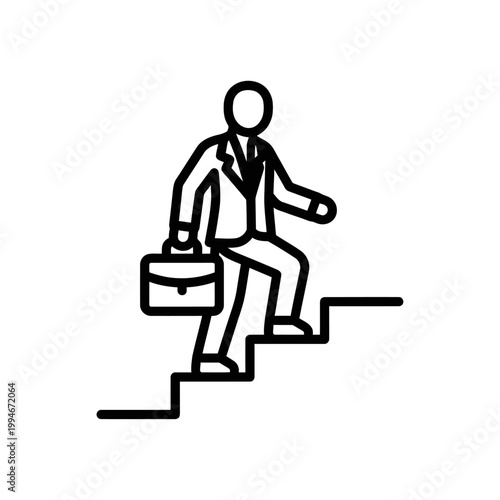 Businessman stairs icon. Man climbing steps for career growth outline vector illustration.