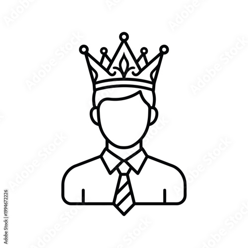 Crowned businessman icon. Successful man wearing a crown for leadership outline vector illustration.