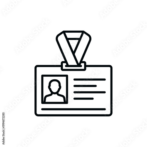 Id badge icon vector. Identification card with lanyard for office outline vector illustration.