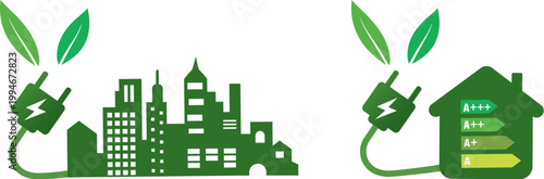 Concept vectoriel autonomie énergétique électrique dans la ville et dans la maison