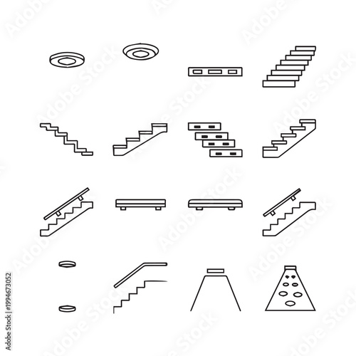 Architectural Staircase and Platform Icons for Design and Construction Projects