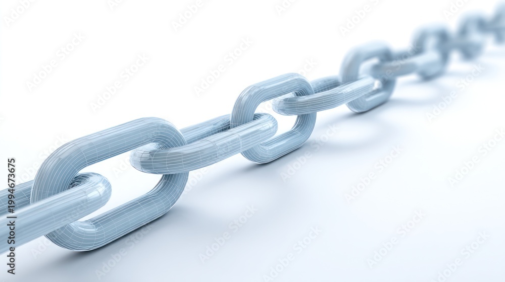 Fototapeta premium Pale blue chain close up against white background symbolic of connection