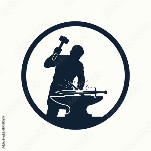 Blacksmith working at an anvil.