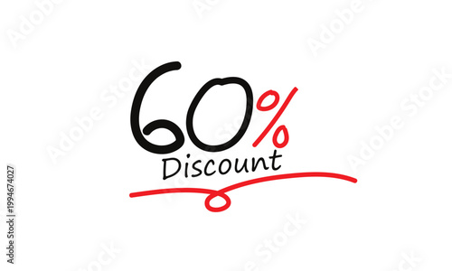 abstract simple black, red 60 percent discount icon design.