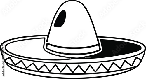 Sombrero, Mexican hat, black and white, vector illustration, sombrero icon