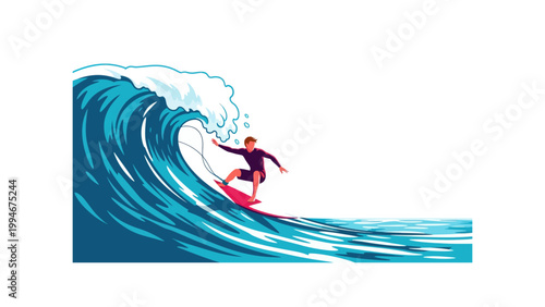 surfer riding large ocean wave in vector illustration