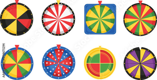\Set of Eight Colorful Spinning Fortune Wheels and Prize Game UI Elements for Casino GamblingSet of Eight Colorful Spinning Fortune Wheels and Prize Game UI Elements for Casino Gambling