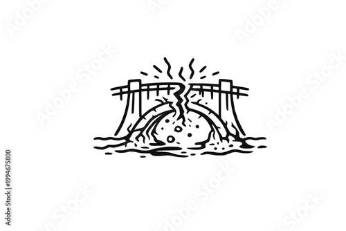 Bridge crack flood damage icon vector for earthquake and infrastructure failure
