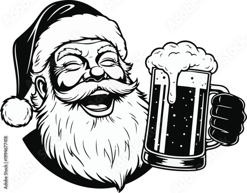 Santa Claus Holding Beer Mug Vector Illustration