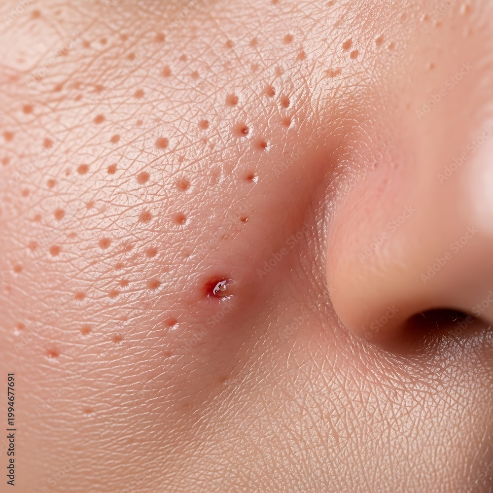 Fototapeta premium Close up of skin texture with acne and pores on the face.