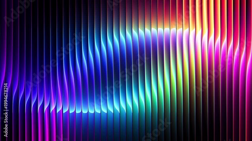 Colorful futuristic neon circles through textured glass. Luminous rings slowly rotating and distorted by ribbed glass for creative projects, digital screens and visual effects. Seamless loop. 4K video