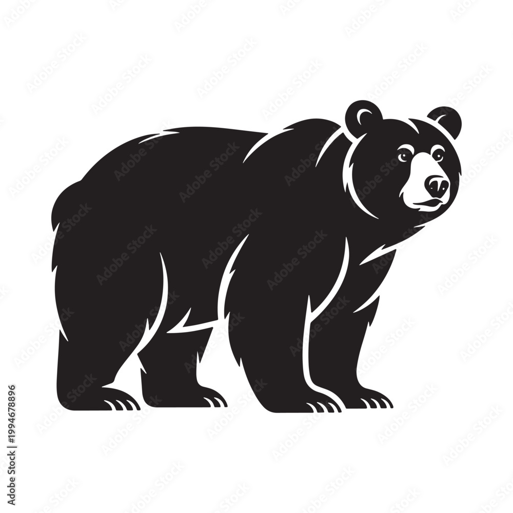 Obraz premium Black silhouette of a bear standing and facing slightly right