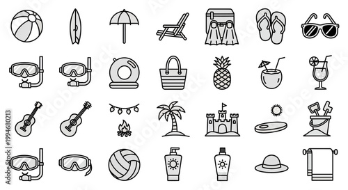 Summer beach icons collection.